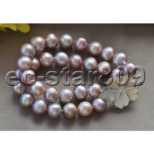 Z11163 2strands 8" 12mm Round Lavender Freshwater Pearl Bracelet Shell Flower