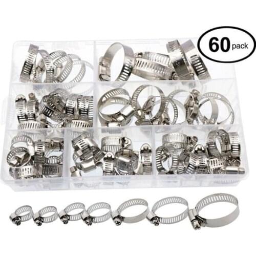60PCS Hose Clamp Adjustable 8-38mm Worm Gear Hose Clip Set Fuel Hose Clamp For Water Pipe Plumbing Automotive Mechanical
