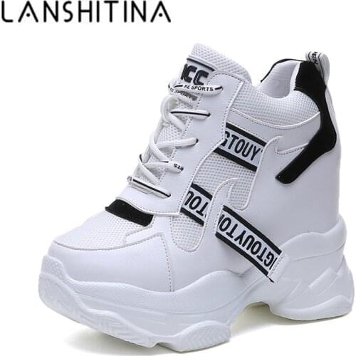 2020 New Women Sneakers Mesh Casual Platform Trainers Fashion White Shoes 11 CM Heels Wedges Breathable Woman Spring Mesh Shoes