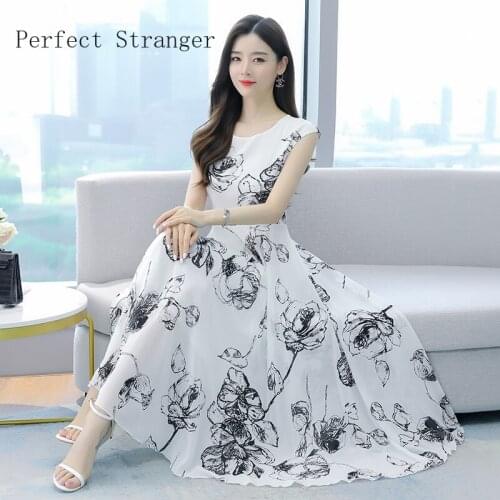 2021 Summer New Arrival M-4XL Elegant Round Collar Flower Printed Short Sleeve Women Chiffon Long Dress