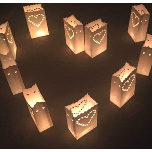 50pcs/lot Romantic Heart Tealight Holder Luminaria Paper Lantern Candle Bag Flame Retarded Bag For Christmas Party Wedding