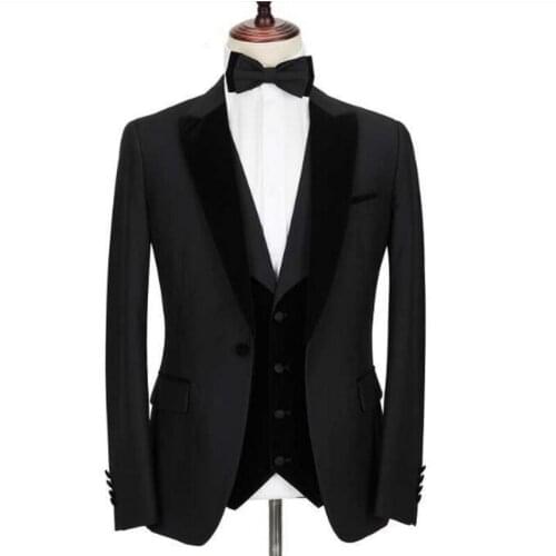 2020 Black Suit Mens Wedding Suits Custom Made Slim Fit Business Male Party Suit Groom Tuxedos 3 Piece Set (Jacket+Vest+Pants)