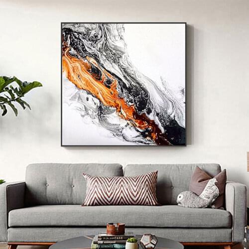Abstract Flowing Orange Art Poster Print Triple Painting Splash Ink Wall Art Decoration for Living Room Tableau Decoration Mural