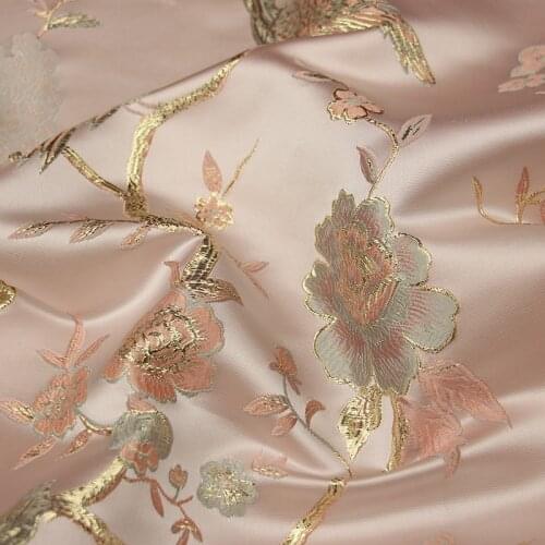 CF1133 polyester/metallic birds flowers brocade red/pink jacquard fabric women dress fashion cheongsam fabric DIY materials