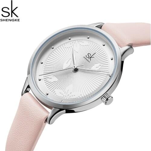 Shengke Leather Quartz Women Watch Top Luxury Brand Fashion Female Ladies Diamond Dress Waterproof Watch Relogio Feminino+Box