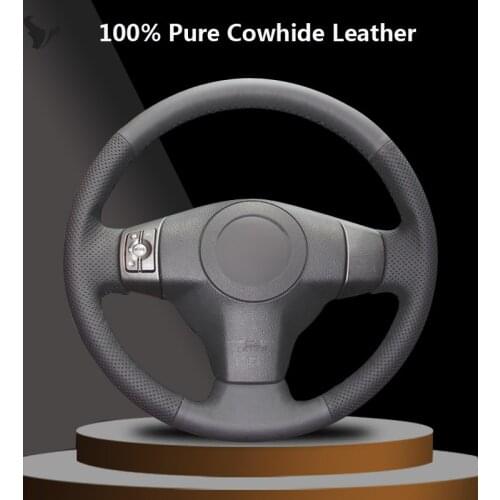 Black Genuine Leather Car Steering Wheel Cover for Toyota Yaris Vios RAV4 2006-2009 Scion XB 2008 2007