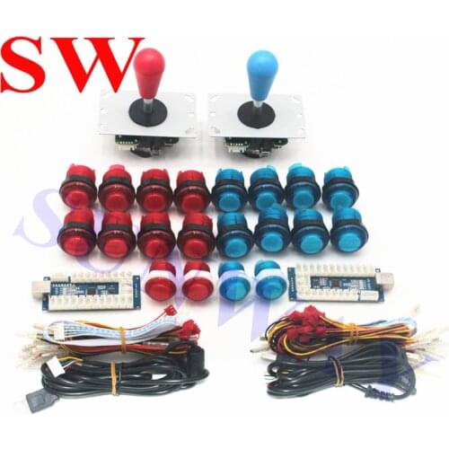 DIY Arcade Joystick Kits With 20 LED Arcade Buttons + 2 Joysticks with Oval Balltop + 2 USB Encoder Kit + 20 Wire Cables for Kit