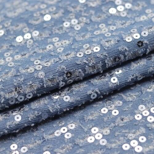 Jeans Fabric With Sequins After Washed Thick Denim Fabrics For Sewing Jackets Blazer Pants DIY Sewing Crafts Needlework Tissus