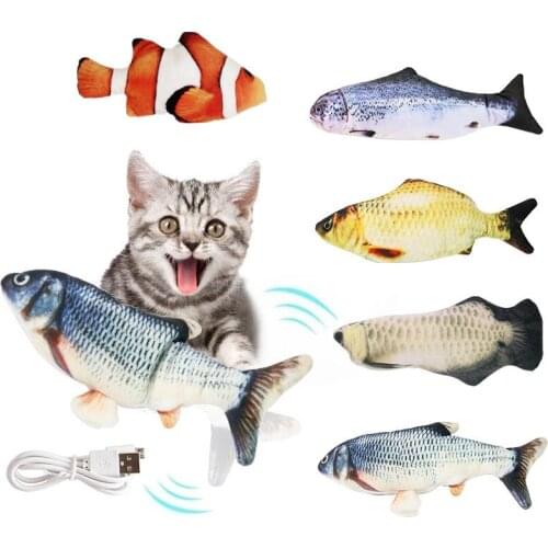 30cm Pet Cat Electric Toy Simulation Interactive Rocking Bouncing Plush Floppy Fish USB Charging Chewing Play Biting Supplies