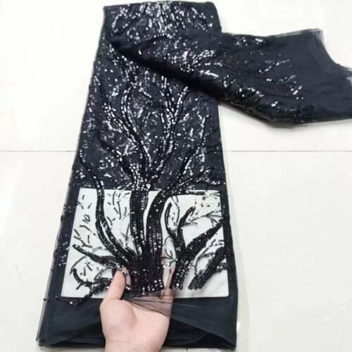 8 colors (5yards/pc) Elegant black color African sequins net lace fabric embroidered French lace for party dress FHS117