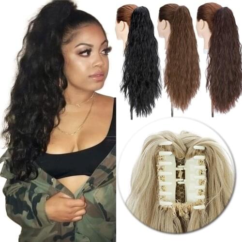 S-noilite 24inch Water Wave Corn Permed Claw Clip Synthetic Ponytail Hair Extension Long Ponytail Hair Women PonyTail Hairpiece