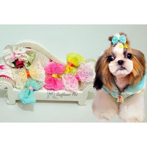 Korean fashion bow pet hair accessories lace Dog headdress pet hair clips 100pc/lot