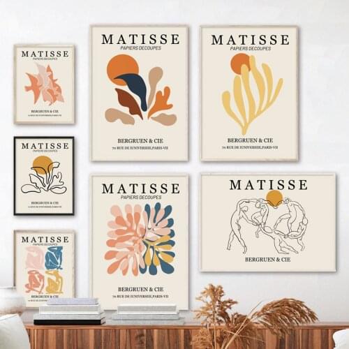 Matisse Leaves Coral Sun Line Girl Abstract Art Canvas Painting Nordic Posters And Prints Wall Pictures For Living Room Decor