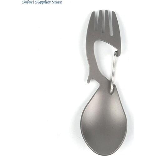 Multi-Tool Titanium Construction Spork Multi-Function Spoon Fork Carabiner Bottle Opener Outdoor Camping Picnic Tableware