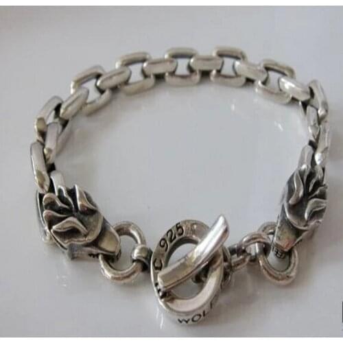 S925 mens fashion wholesale silver jewelry handmade vintage silver double personality Party leading Bracelet