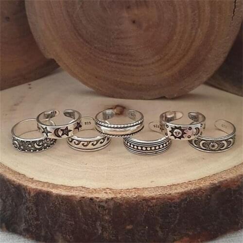 Star Moon Knuckle Foot Ring Open Toe Rings Set for Women Girls Bohemian Adjustable Finger Rings Summer Beach Vacation Jewellery