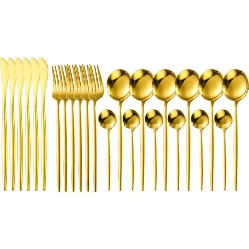 6Sets 18/10 Stainless Steel Dinnerware Set Black Gold Cutlery Spoon Fork Knife Western Cutleri Silverware tableware Set Supplies