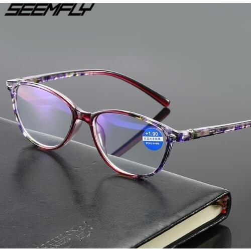 Seemfly Classic Anti Blue Light Reading Glasses Fashion Printing Spring Legs Presbyopic Eyeglasses Goggle Diopter +1.0 To +4.0