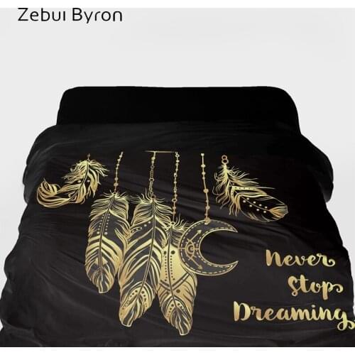 3D Duvet Cover King/Queen/Custom size,Quilt/Blanket/Comforter Cover 220x240,Black Golden Dreamcatcher Bedding for USA/AU/Russia