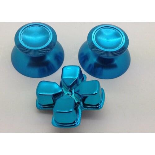 Custom Metal Blue Thumbsticks Analogue Thumb Grips with Blue Chrome D-pad for Sony Playstation 4 PS4 Controllers