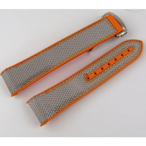 Rubber Strap Orange Black Watch Band with Steel Folding Bracelet Clasp 20mm Width Lug