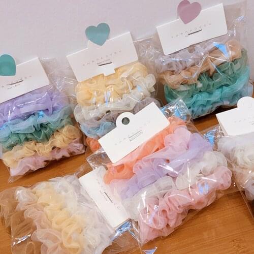 5PCS/Set Headwear Organza Hair Scrunchie Hair Ring Ties For Girls Ponytail Holders Hair Bands Elastic Hairband Hair Accessories