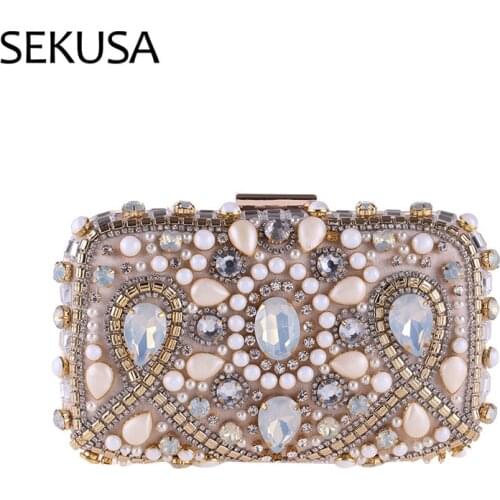 Luxury Wedding Lady Handbags Day Clutches Diamonds Women Small Evening Bags Retro Pearl Shell Purse Bags