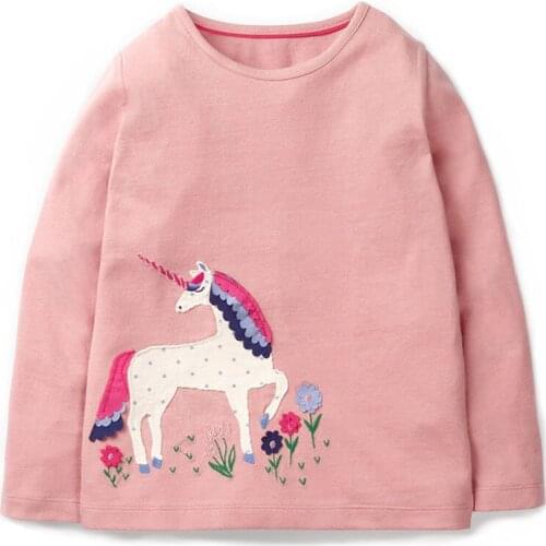 2019 Girls Long Sleeve Shirt Cartoon Flower Horse Kids Clothes Girl Spring Autumn Sweatshirt Cotton Casual Toddler Baby Clothing