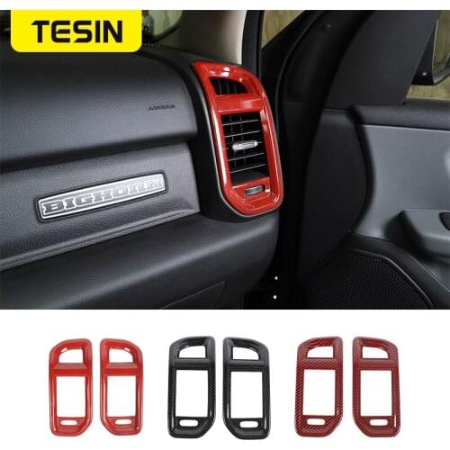 TESIN Car Styling 2PCS ABS Carbon Fiber Interior Side Air Vent Outlet Cover Trim for Dodge Ram 1500 2019 2020 Accessories