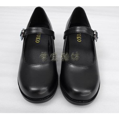 Japanese School Students Uniform Shoes Uwabaki JK Round Toe Buckle Trap Women Girls Lolita Retro Black Cosplay Med Heels