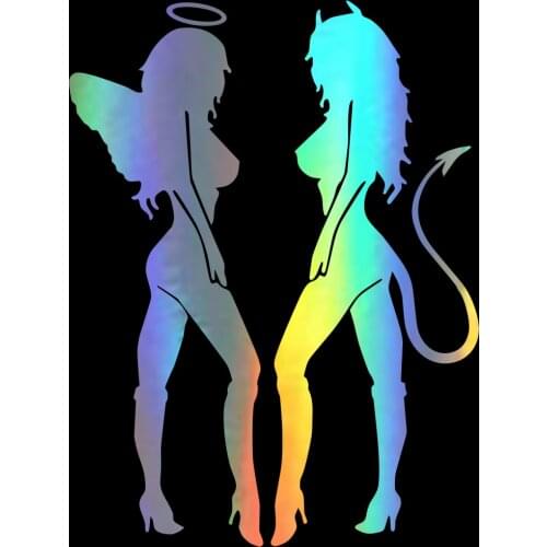 Car Sticker Vinyl 10.5*14cm ANGEL DEVIL Sexy Girl fun Personality Sticker On Car Funny 3D Decal Motorcycle Stickers Car Styling