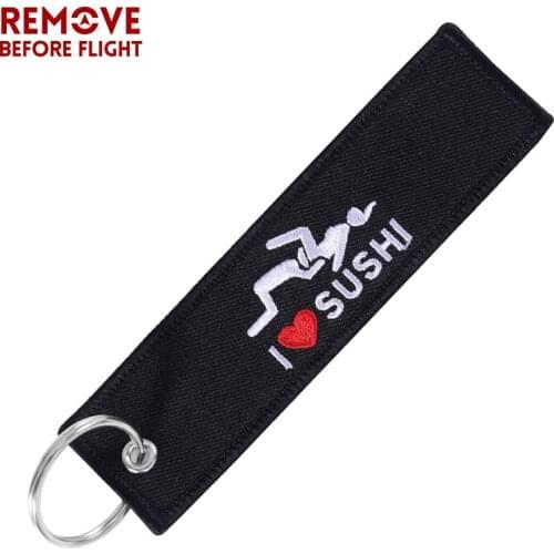 Funny Keychains Car Keychain Fashion Black Car Key Holder for Motorcycles I LOVE SUSHI Bijoux Keychain Jewelry Chaveiro