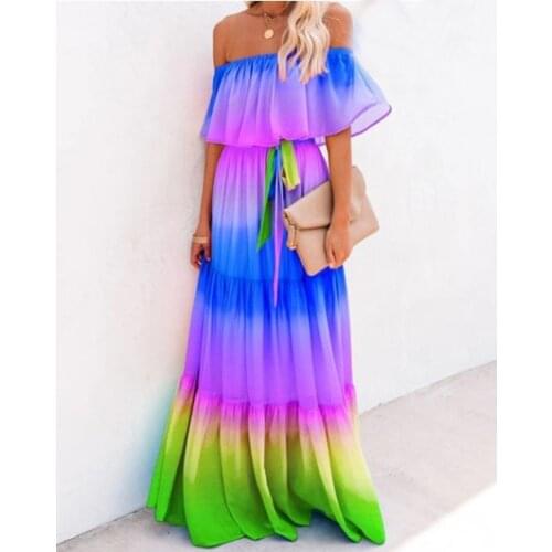 2020 New Arrive colorful print slash collar short sleeve sexy dress elegant evening party club long dress Verano Mujer