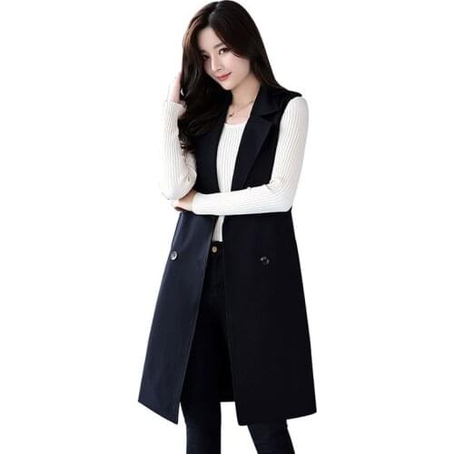 Vest Coats Women Spring Autumn Suit Collar Vest Ladies Vest Jacket Female Mid-length Elegant Plus Size Women Clothing Outwear