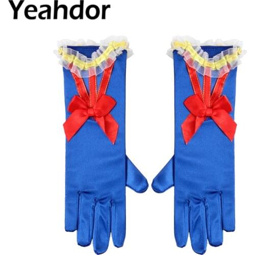 1 Pair Kids Girls Princess Dress Up Gloves Lace Ruffle Cuffs Bowknot Decor Gloves for Birthday Party Gift Cosplay Anime Princess