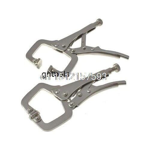 TZ041 2PC Mini Locking Mole Grip Pliers Clamp Welding Craft C Clamp Swivel Heads