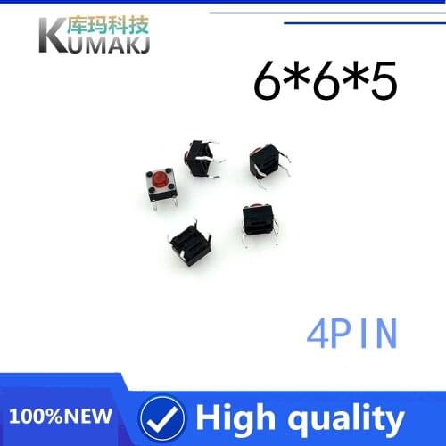 20PCS/LOT Touch Switch 6 * 6 * 5 Copper Foot Red Key 4-foot Micro Switch Induction Cooker Red Head Key Small Switch Accessories