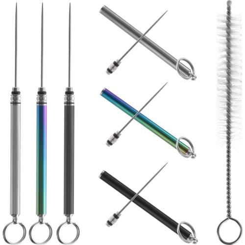 3 Pieces Portable Titanium Toothpicks Pocket Keychain with Key Ring Fruit Stick Aluminium Alloy Metal Toothpick for Picnic