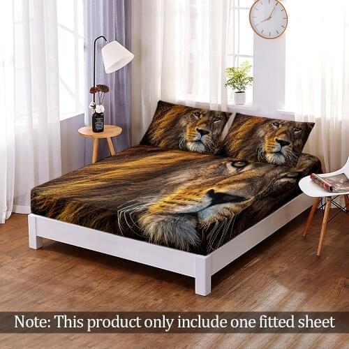 3D Print Elastic Band Bed Sheet Jungle Wild Animals Lion Custom Fitted Sheet Queen King Size Modern Home Bedroom Decor 1pc