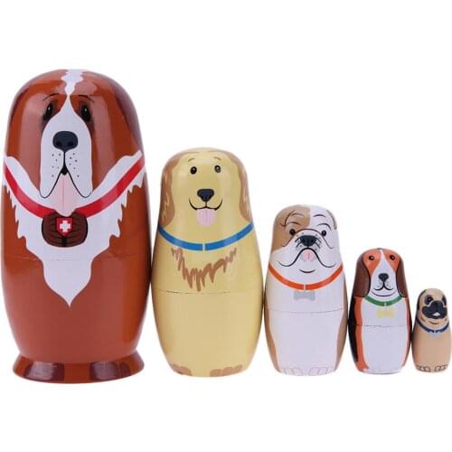 5pcs/set Matryoshka Dolls Handmade Russian Basswood Lovely Dog Design Nesting Dolls Cute Doll for Girls Birthday Gift