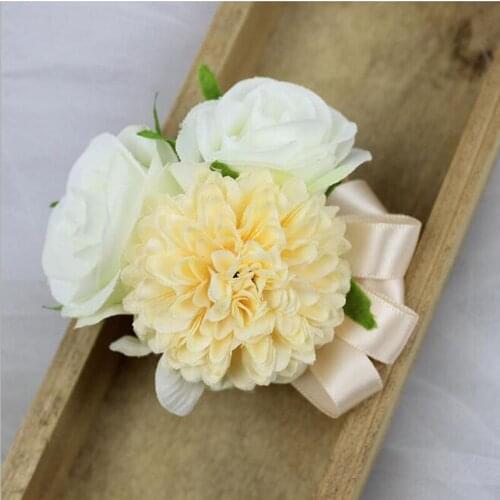 5Pcs New Creative Champagne Rose Corsage&Wrist Flowers Groomsman Article Flowers Wedding Party Decorative Corsage Wrist Flowers