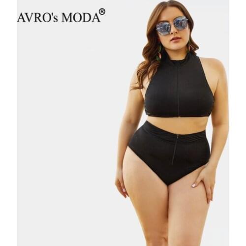 AVROs MODA Swimsuit Women 2021 Push Up Bikini Solid High Waist Two-Piece Swimwear Fashion Plus Size Beach Wear Swimming Suit