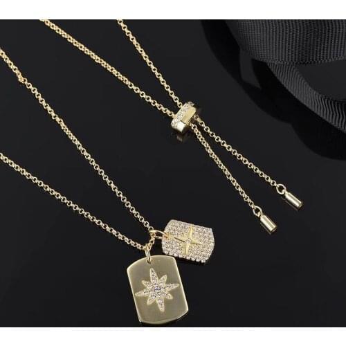 Shiny Gold Color Hip-hop Style Star Double Pendant Necklace Neutral Wind Clavicle Chain Sweater Chain Necklace