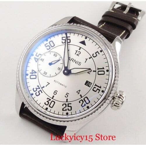 PARNIS Fashional Black/White 45mm Stainless Steel Case Men Wristwatch Date Function ST 2555 Automatic Movement Watches