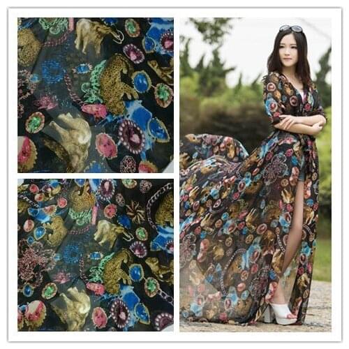 Black printing at the end of the undersea world through the cloth dress chiffon fabric shawl Jumpsuit