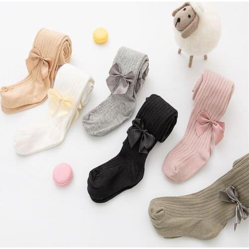 Baby Bowknot Tights Pantyhose Cotton Winter Warm Kids Girls Soft Breathable Stockings Toddler Baby Girls Fashion Knitted Tights