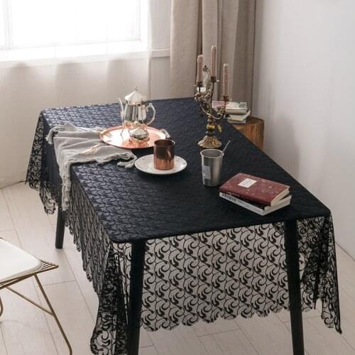 Home Textiles Hot Sale Elegant Translucent Black Lace Rectangle Tablecloths Wedding Tablecloth For Table Decorative Tabletop #s