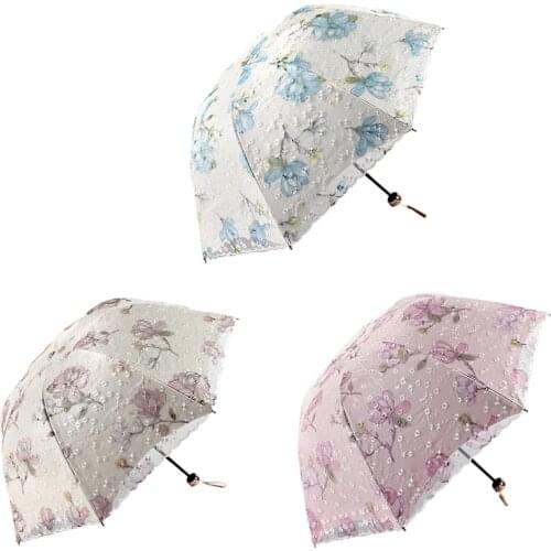 Double-Layer Lace Parasol Umbrella UV Protection Sun Shade Lady Folding Umbrella Princess Sweet Lace for Wedding Gifts