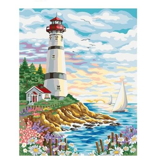 GATYZTORY DIY painting by numbers kits with frame for adults Seaside castle seascape art HandPaint Home Decor Gift Canvas Drawin
