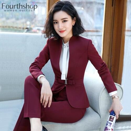 Business Uniform Style Pants Suits Women Autumn Winter Office Lady Work Blazer Set Formal Pantsuits Female Plus Size 2021 New